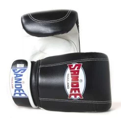 Sandee Leather Bag Glove – Blue/White -Professional Boxing Equipment Store SandeeVelcroBlackWhiteLeatherBagGlove 1