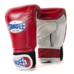 Sandee Leather Bag Glove – Blue/White -Professional Boxing Equipment Store SandeeVelcroredWhiteLeatherBagGlove2 1