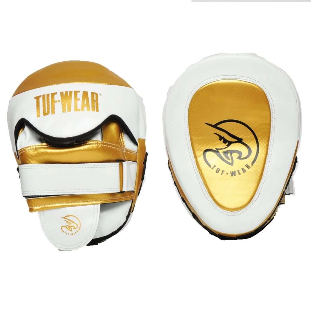 Tuf Wear Victor Gel Curved Hook & Jab Pad – White/Gold 1 Tuf Wear Victor Gel Curved Hook & Jab Pad – White/Gold