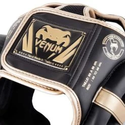 Venum Elite Cheek Headguard – Black/Gold -Professional Boxing Equipment Store headgear elite black white 1500 07