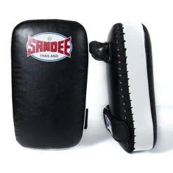 Sandee Small Extra Thick Synthetic Leather Flat Thai Kick Pads – Blue/White -Professional Boxing Equipment Store sandeethaipadsblack
