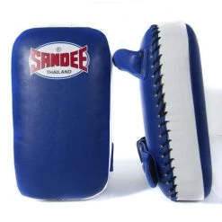 Sandee Small Extra Thick Synthetic Leather Flat Thai Kick Pads – Black/White -Professional Boxing Equipment Store sandeethaipadsblue 2nd 1